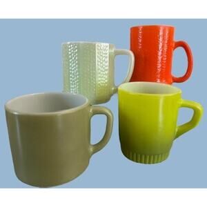 Funky Retro Mugs 60s 70s Eclectic Fire King Anchor Hocking Greens Orange Groovy